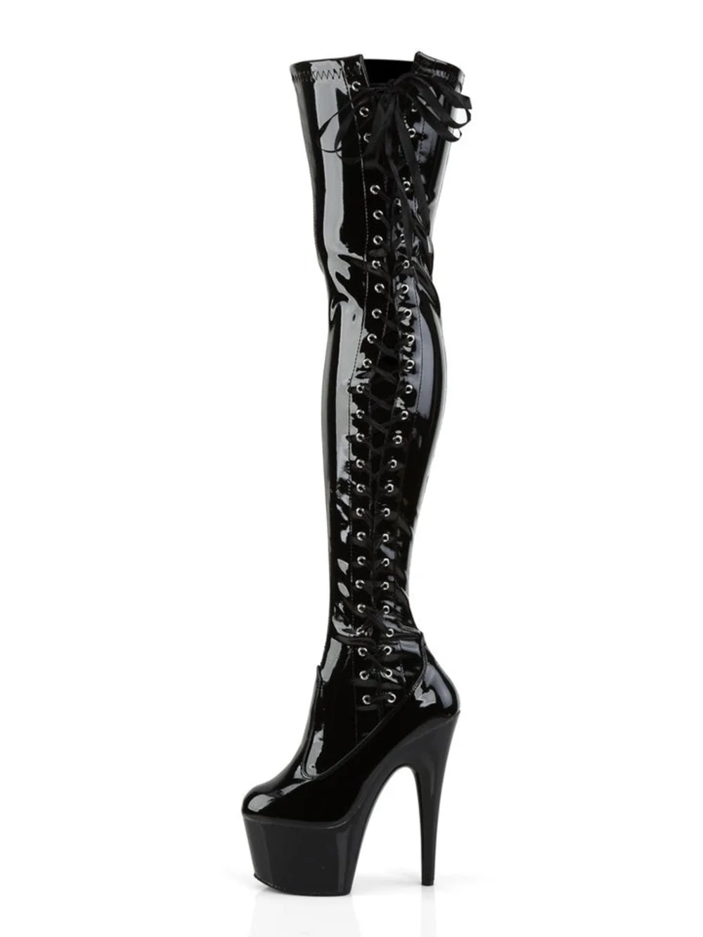 Patent Over Knee Lace-Up Platform Stiletto Boots Pleaser Adore 3050 Size 10 NIB
